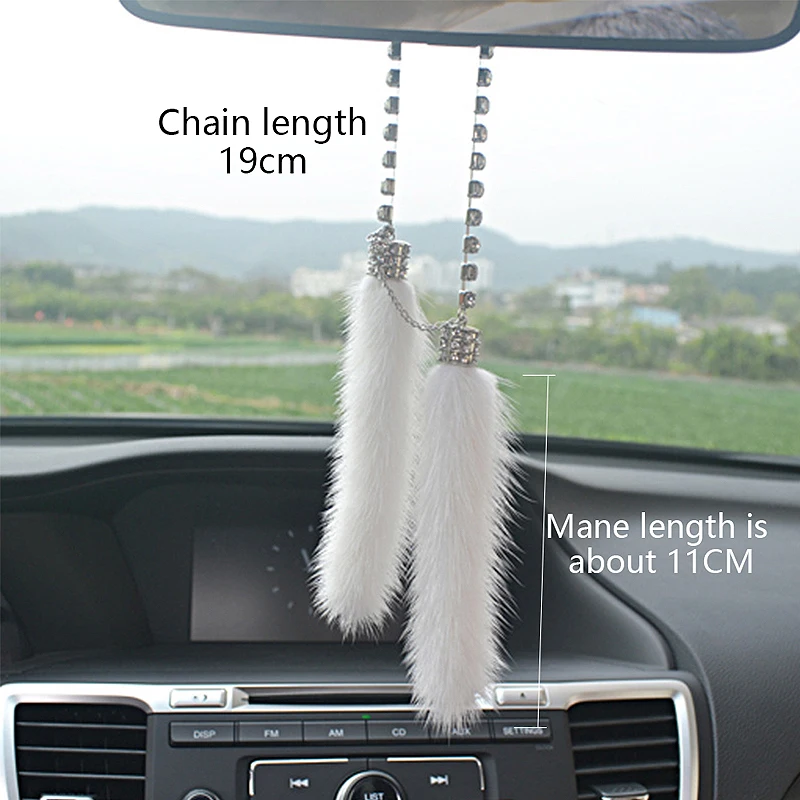 

Модный автомобильный кулон с кристаллами и стразами, норковое меховое зеркало заднего вида, подвесное плюшевое украшение в виде лисы, очаровательное украшение для интерьера автомобиля