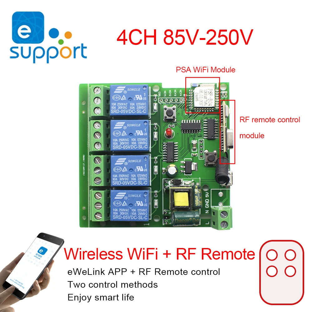 

Wifi Смарт-Пульт ДУ Ewelink, 4 канала, 7- 32 В, 85-250 В, 10 А