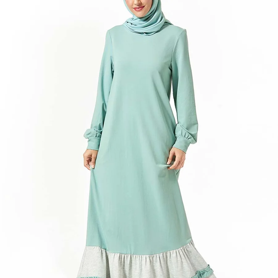 

Moslin 2021 New Comfortable Arab Dress Splicing Contrasting Color Pocket Leisure Swing Temperament Fashion Joker Dress