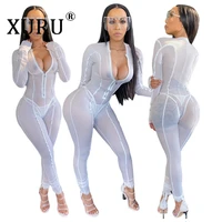 xuru sexy perspective check nightclub jumpsuit european and american new ladies club party jumpsuit