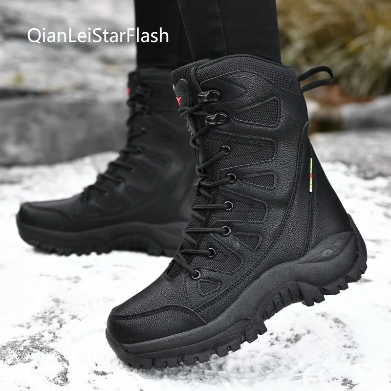 

Boots Army Combat Military Boots Men Hiking Shoes Winter Warm Fur Tactical Desert Big Size Women Anti-Slip Trekking Shoes Snow