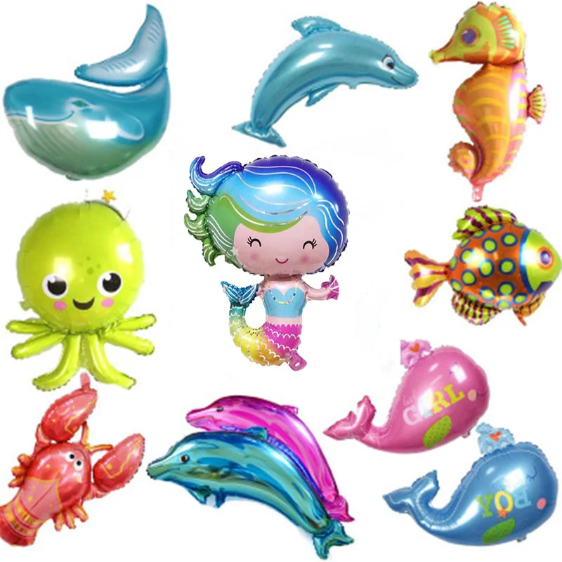4 шт./компл. воздушные шары из алюминиевой пленки с изображением морских животных