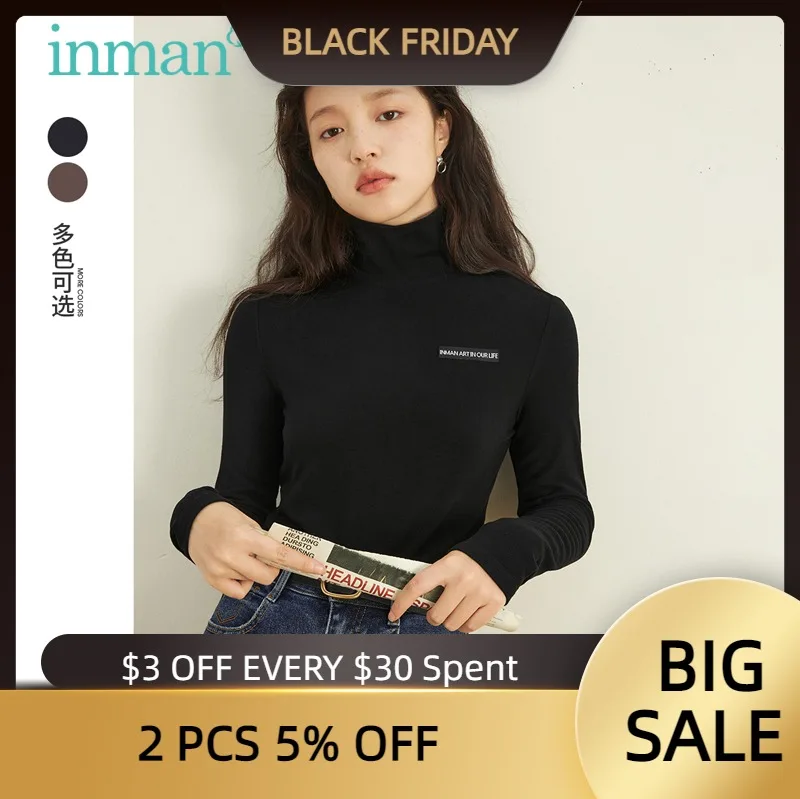 INMAN женский топ осень зима половина-высота шеи стрейч тонкий минималистский на