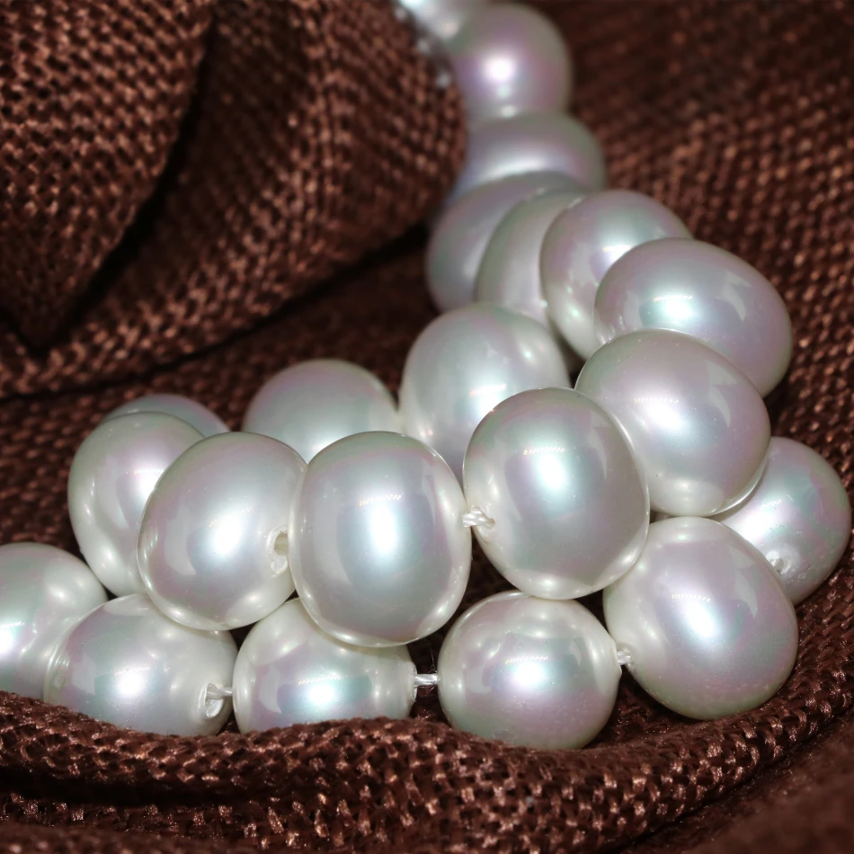 

13*15mm natural white shell pearl beads oval fine jewelry making high quality luxury women fashoin loose beads 15inch B2277