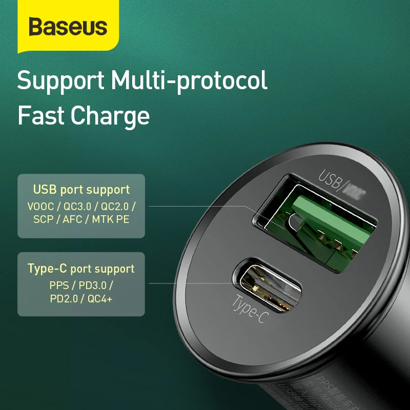 Baseus 30 Вт PPS быстрое автомобильное зарядное устройство 4A VOOC флэш зарядка для OPPO R17