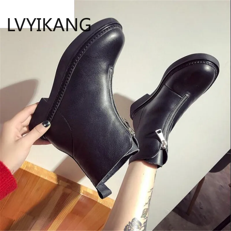 LVYIKANG 2019 новые женские кожаные ботильоны на молнии спереди осенне зимние