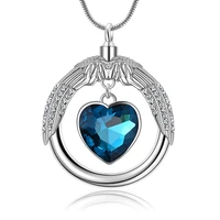 blue heart crystal urn necklace for ashes a piece of my heart lives in heaven cremation memorial keepsake pendant with wing