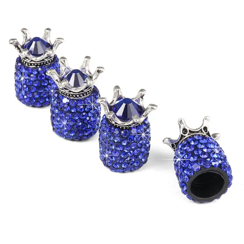 

4pcs Diamond Crown Car Tire Valve Crystal Bicycle Tyre Wheel Cover A0NE