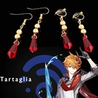 Пара ударопрочных сережек в виде тартаглии Genshin для косплея, красные серьги в виде капли воды, зажимы для ушей для женщин и мужчин, ювелирные изделия для вечеринок