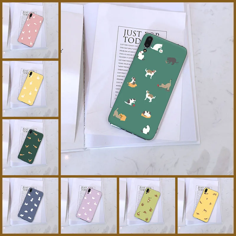 Чехол-накладка для Huawei Y7 Y6 Y5 2019 мягкий силиконовый с желтой собакой розовой