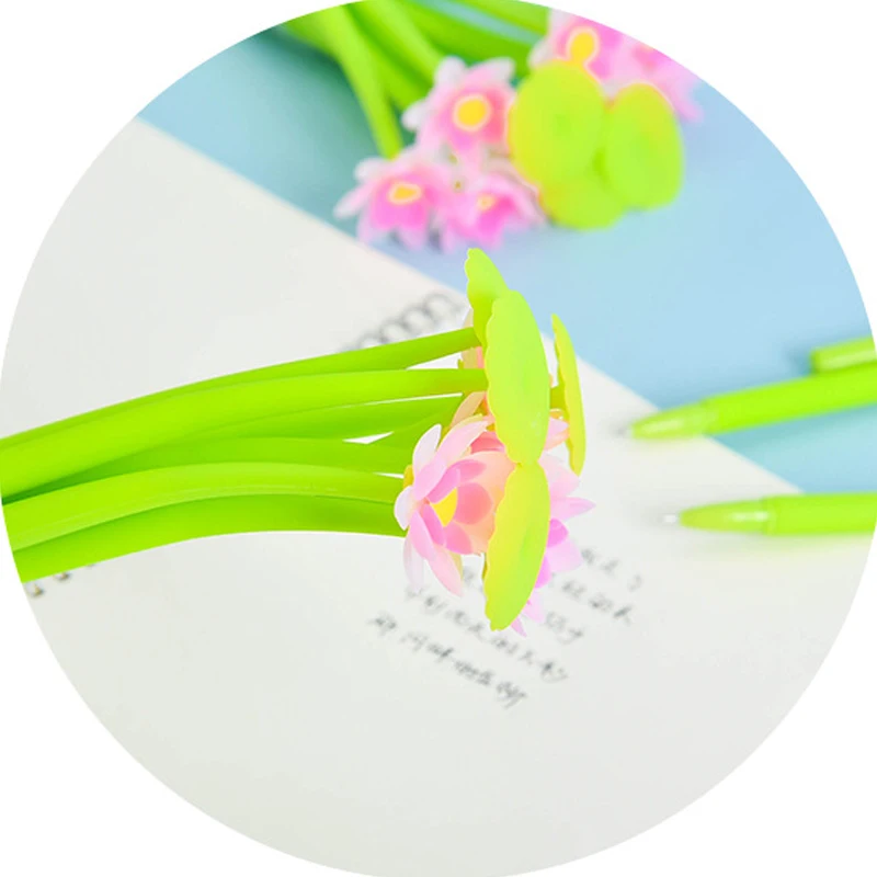 

2Pcs Creative Cartoon Silicone Gel Pen Cute Lotus Leaf Shape Soft Glue Quick Dry Water Pen Children Gifts School&Office Suppli