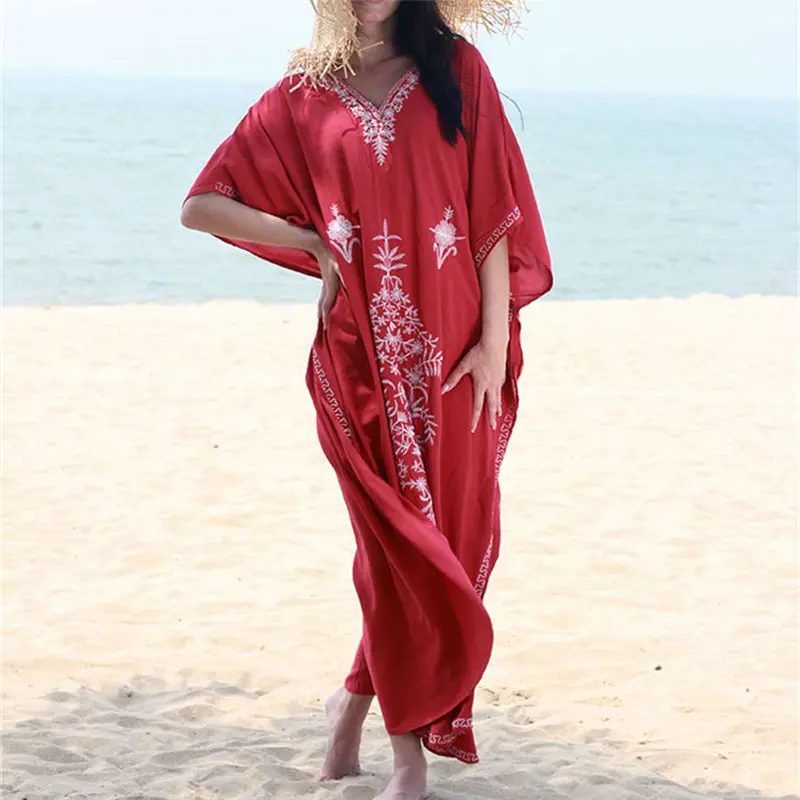 Пляжная туника с вышивкой хлопковая накидка купальный костюм Praia женское бикини