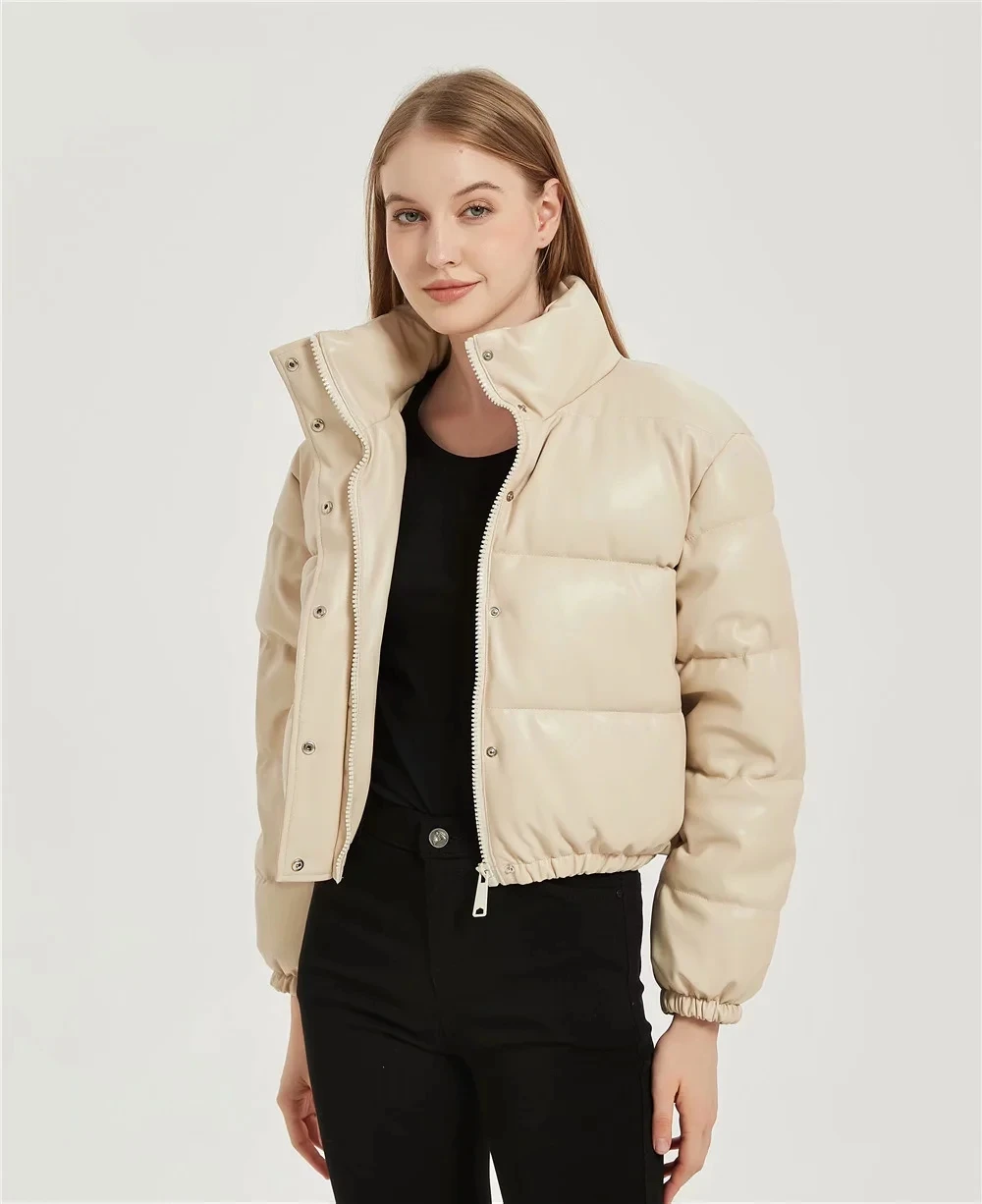 

ZA 2021 women Padded PU Coat women fur leather Parka Jacket Warm Croped Long Sleeve Outwear Motorcycle Black Short Jacket