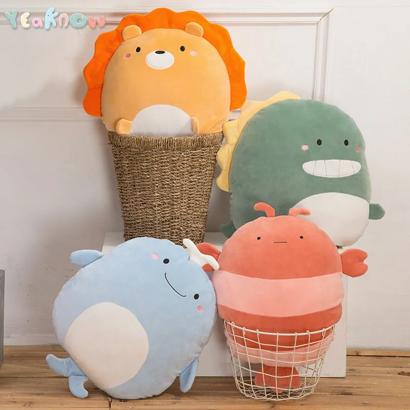 

Yeaknow 35x40cm Dinosaur Whale Lion Shrimp Penguin Panda Soft Stuffed Toys Cute Animal Reading Pillows Kids Bedding Decoration