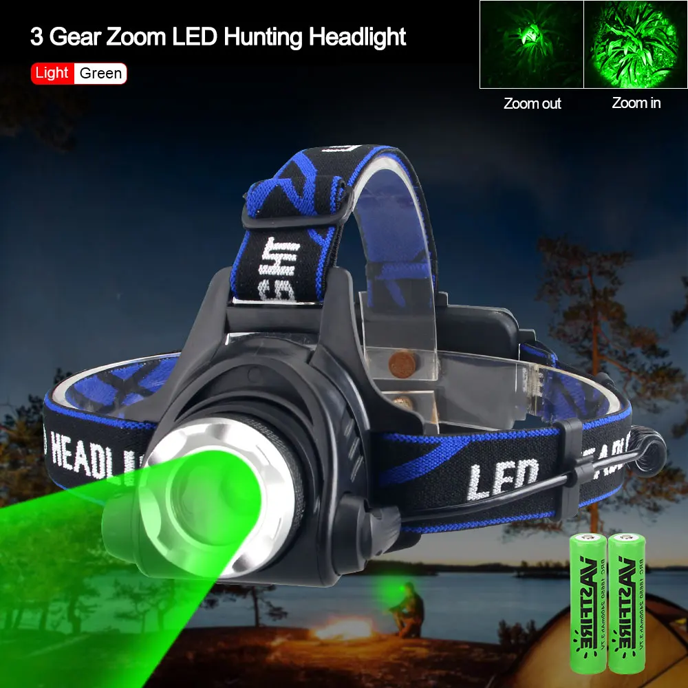 

red/green/purple Outdoor tactical headlight torch 3 Modes XPG zoomable LED headlamp portable hunting fishing light lantern+18650