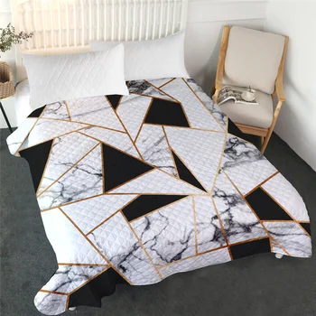 BlessLiving Geometric Thin Comforter King Black White Quilt Marble Texture Bed Coverlet 100% Microfiber Bedspread Stylish colcha 2