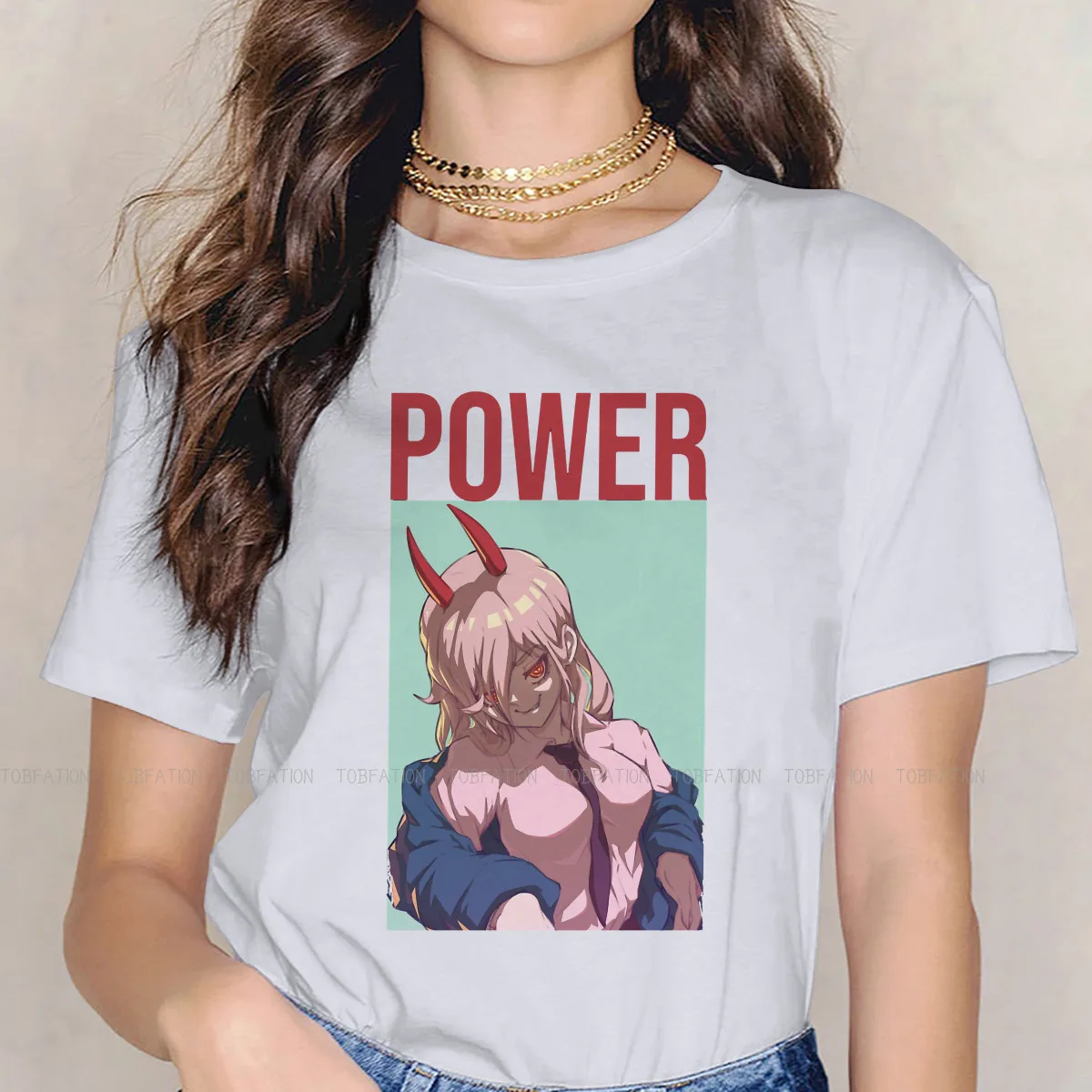 

Power Women Clothing Chainsaw Man Anime Graphic Print Female Tshirts Vintage Graphic Loose Tops Tee Kawaii Girls Streetwear