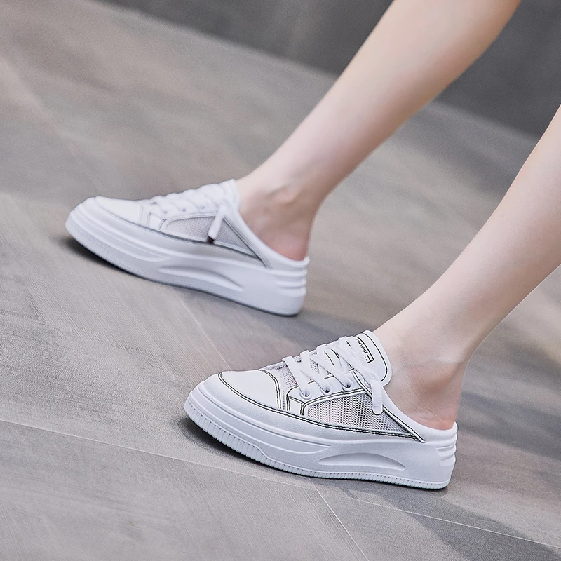 

Maycaur Women's Shoes Thick-soled Summer Mesh Reathable Sneakers Half-support Small White Shoes Woman Casual Shoes Without Heel