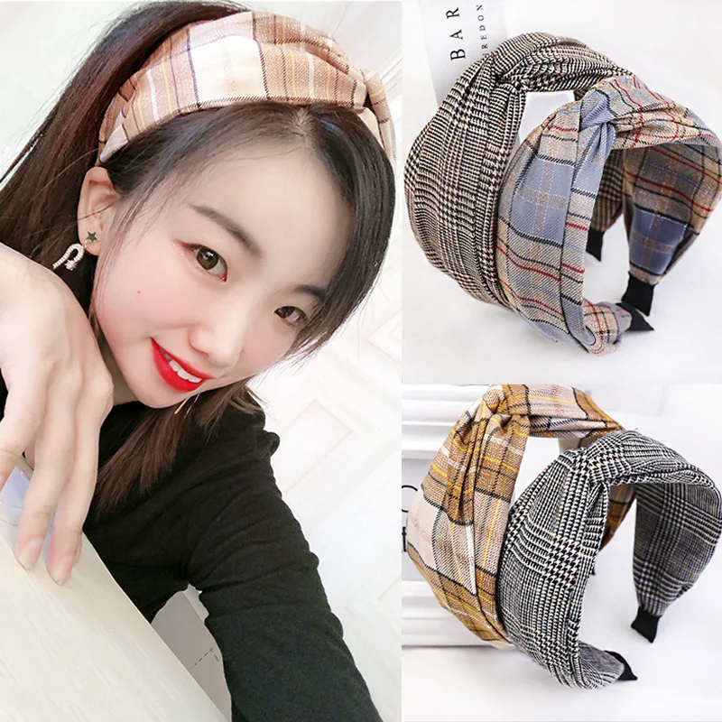 2021 Koren Fashion Plaid Cross Wide Hair Bands Women Turban Headband hoop Girls Accessories Head bands Headdress |