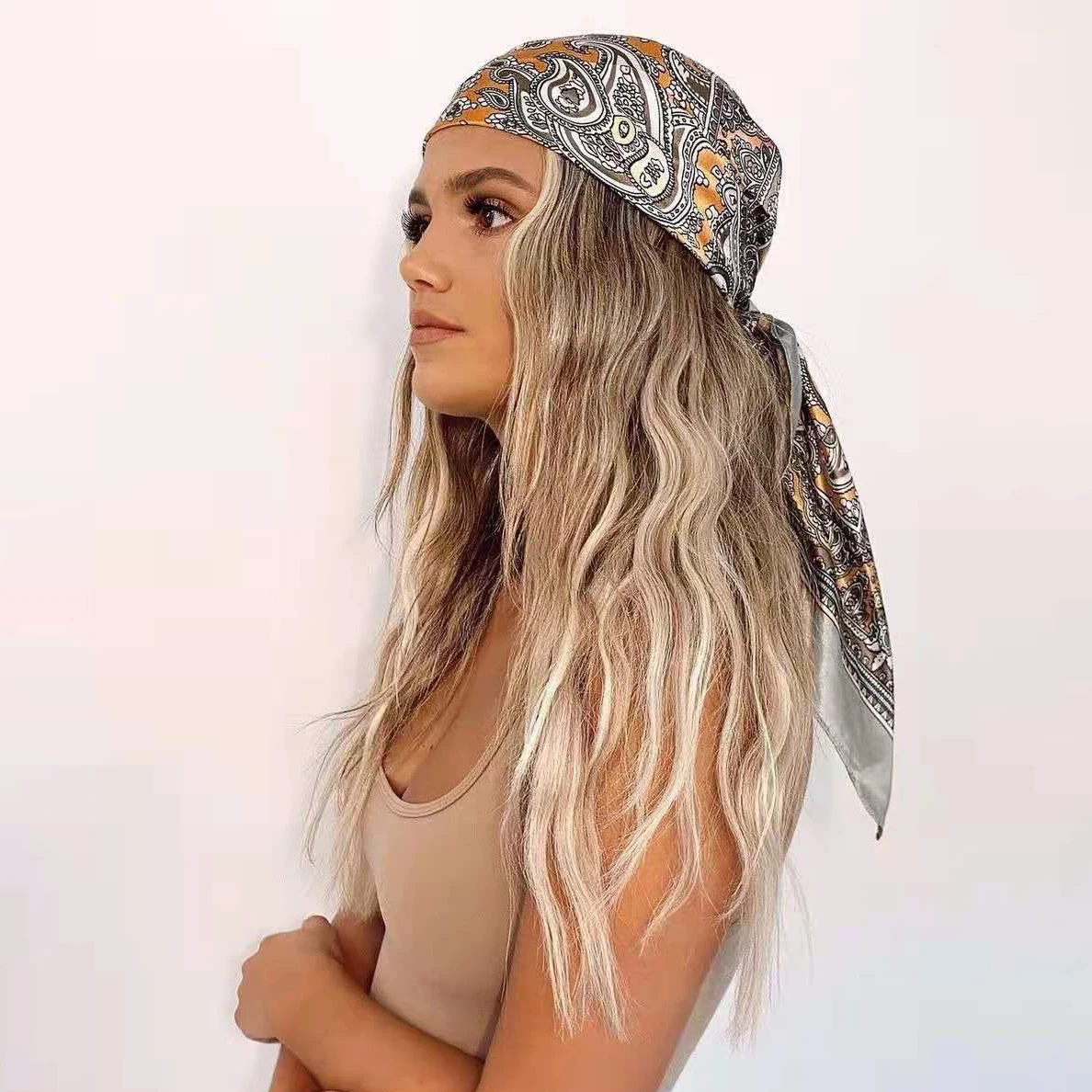 

Hot sale 2021 Hair Scarf Women Fashion Designer Beautiful Foulard Soft Satin Shawl Silk Scarfs Kerchief 90*90cm Square Neck