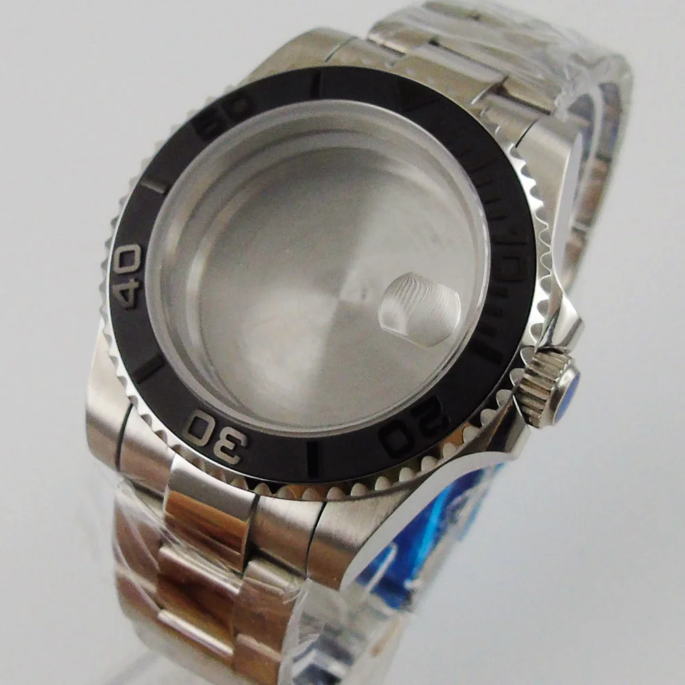 316L Stainless Steel Watch Case Sapphire Glass for NH35 NH36 Brushed Black Cerammic Bezel Solid Backcover Screw Down Crown