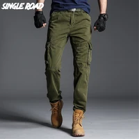 single road mens cargo pants men 2021 multi pockets plain joggers tactical military trousers male streetwear pants men plus size