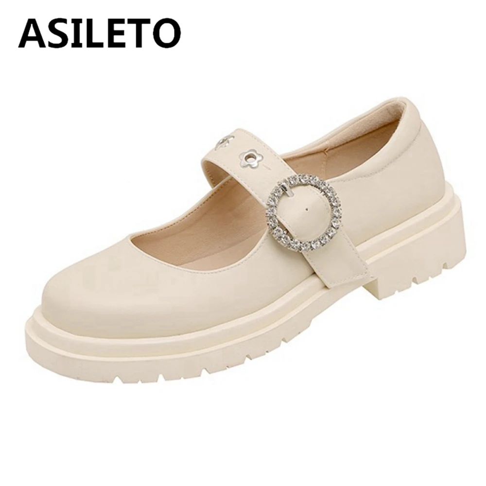 

ASILETO 2021 Spring and Autumn New Women's Flat Shoes Ladies Leather Shoes Casual Buckle Shoes Ladies Fashion All-match Shoes