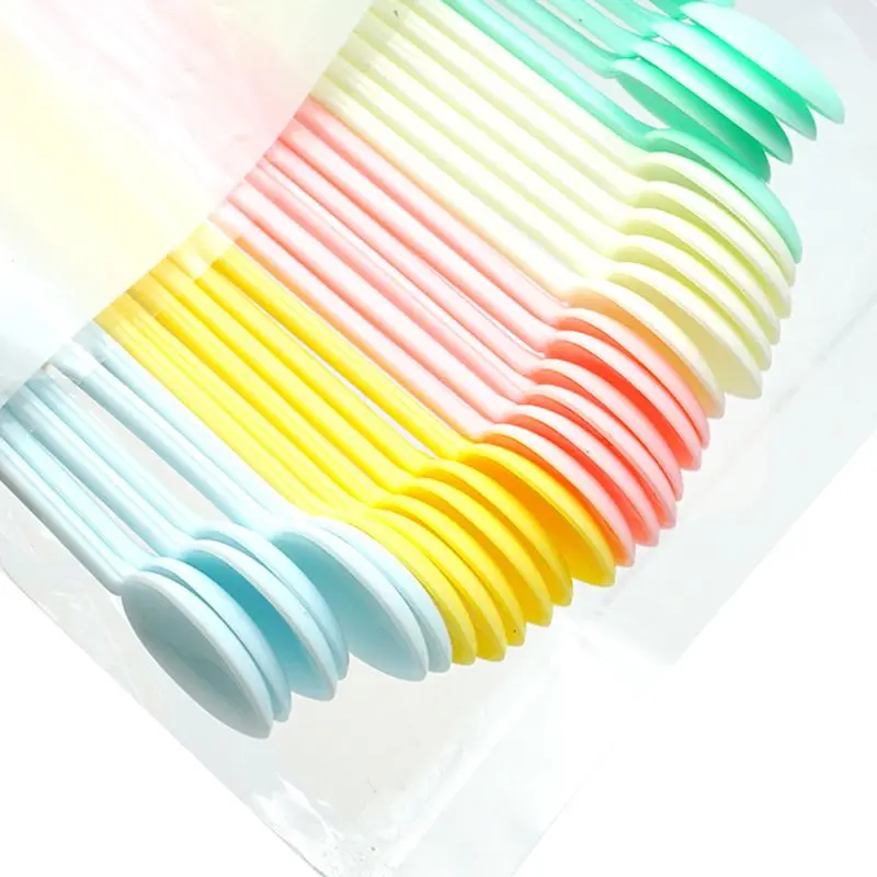

203F 30Pcs Candy Color Plastic Spoon Long Handle Coffee Tea Ice Cream Milk Sauce Glue Stirring Tableware Home DIY Household