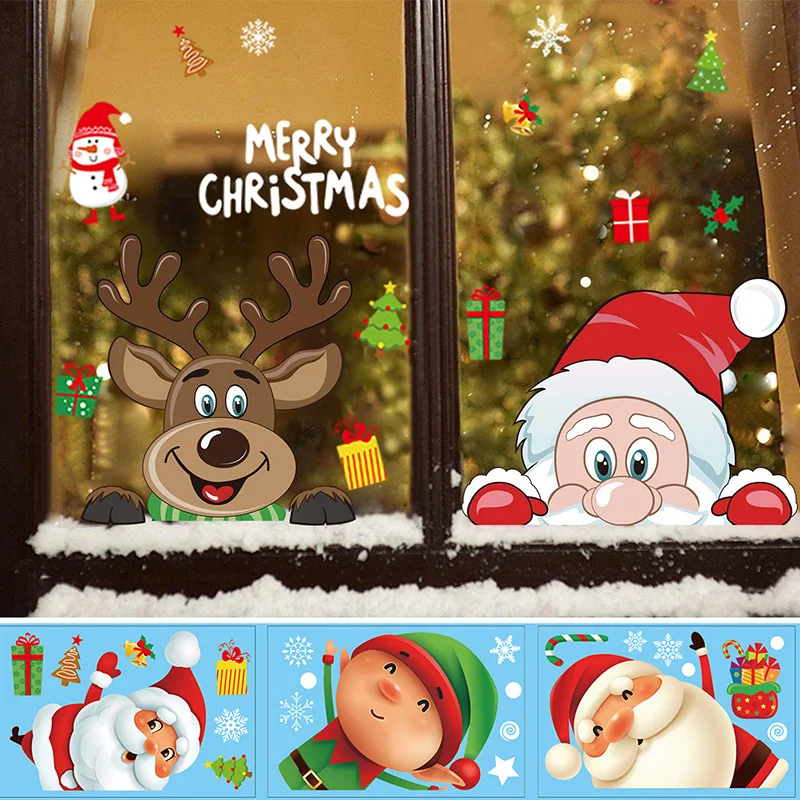 

Christmas Window Decal Santa Claus Snowflake Stickers Winter Xmas Decals Decor for Home Kids Rooms Wall Decals New Year 2022