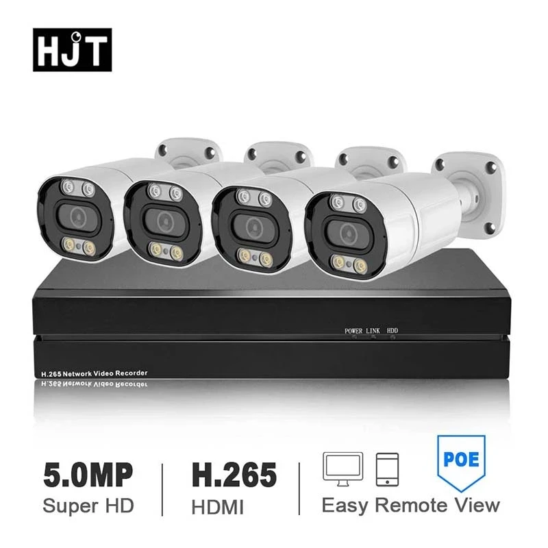 

Система видеонаблюдения HJT, 4 канала, 5 Мп, POE, NVR, H.265, наружная, с обнаружением гуманоидов, аудиовход, набор камер видеонаблюдения набор камеры ...