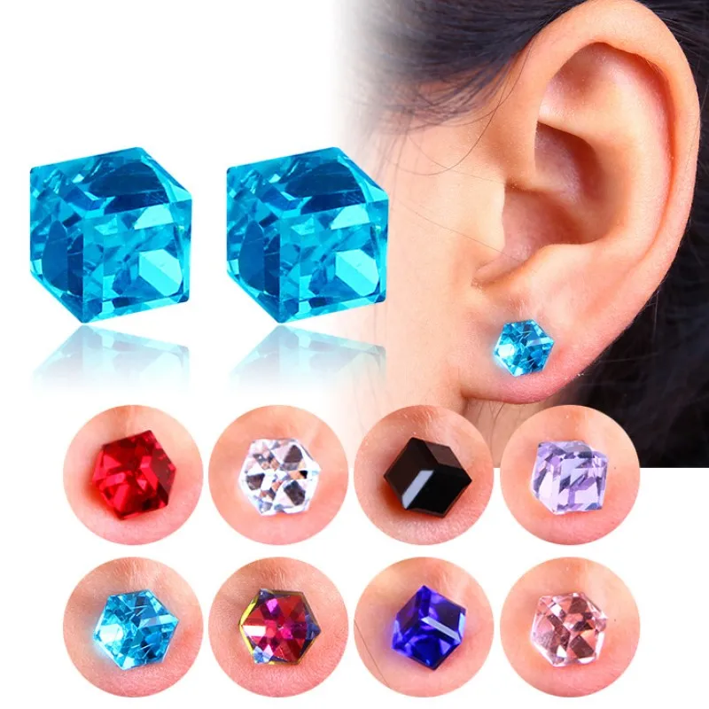 

Fashion Crystal Strong Magnet Magnetic Earrings For Women Luxury Colour Zircon Square Mens Non Piercing Stud Earrings Jewelry