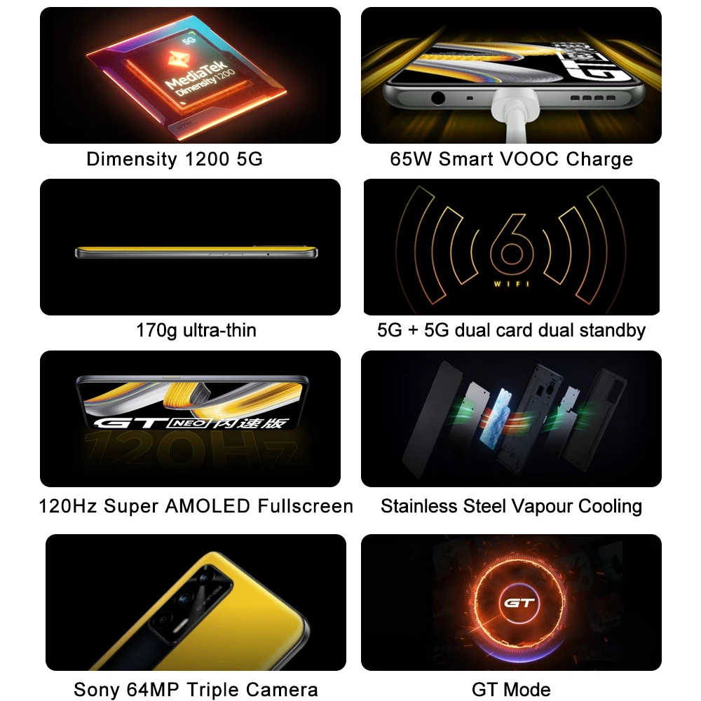 Смартфон Realme GT Neo Flash Edition/Realme X7 Max 5G 6 43 дюйма FHD + AMOLED Восьмиядерный 65 Вт быстрая