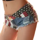 Женские рваные джинсовые шорты с низкой посадкой и принтом в виде американского флага, джинсовые мини-шорты, Летние Стильные шорты