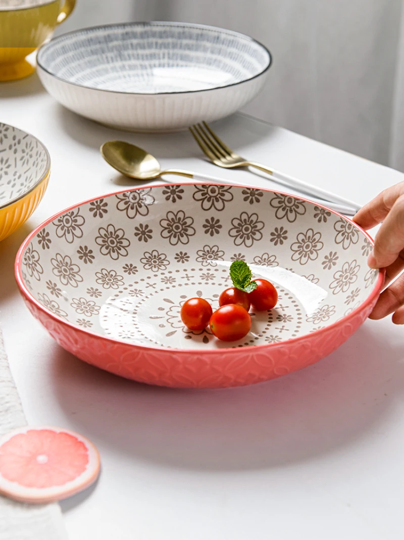 Креативная столовая посуда с подглазурной краской рельефная ГЛУБОКАЯ ТАРЕЛКА