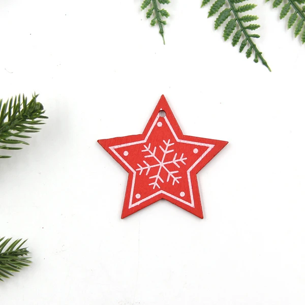 Red Star A 12 шт./лот DIY белые и красные рождественские печатные деревянные подвески, украшения для детей, рождественские подарки, украшения для елки - Цвет: Red Star A