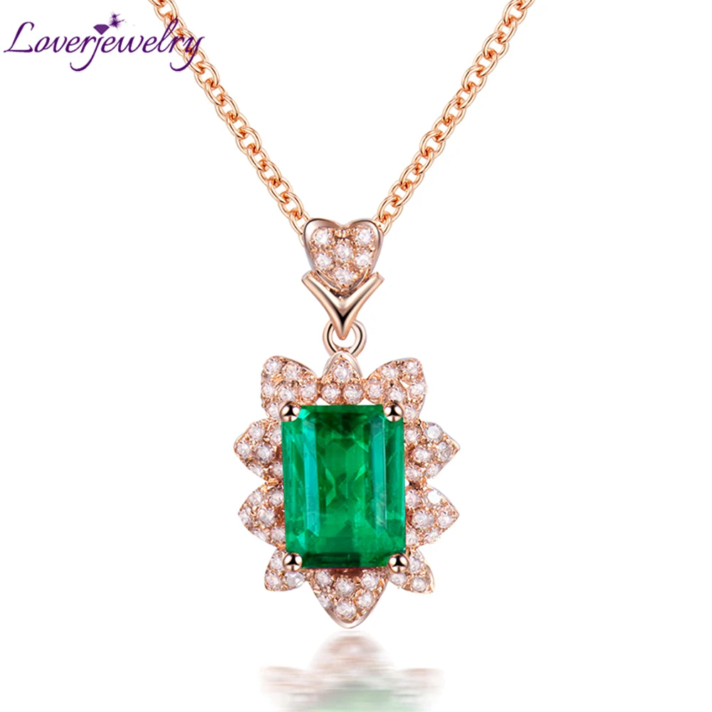 

LOVERJEWELRY Women Necklace Pendants Pure Au750 Gold 18k Original Center Gemstone Emerald Pendant For Anniversary Jewelry Gifts
