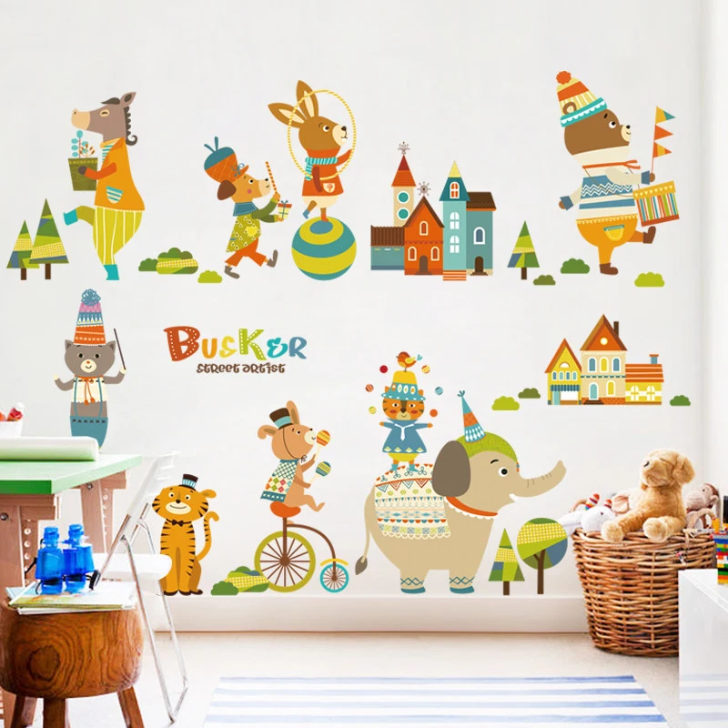 

Creative Cartoon Cute Animal Background Wall Sticker For Kids Room Decor Baby Bedroom Home Decoration Stickers Self-adhesive