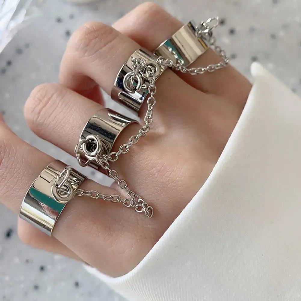 

Chain Ring Anti-rust Adjustable Punk Style Cool Hip Pop Multi-layer Jewelry for Engagement Couple Ring Chain Ring Finger Ring