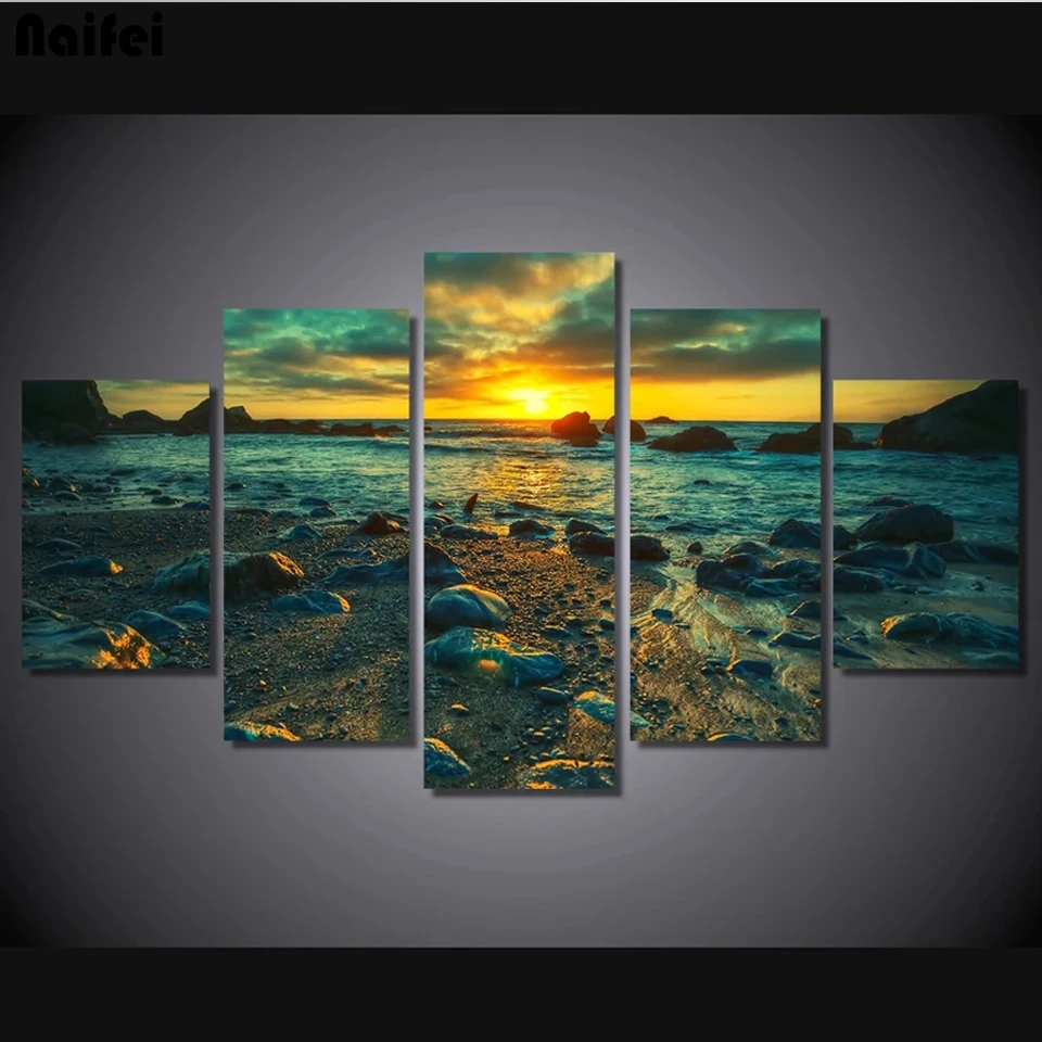 

5D DIY Diamond Embroidery 5 Panels Sunset Sea Beach Shell Starfish Landscape Diamond Painting Mosaic Cross Stitch Full Drill