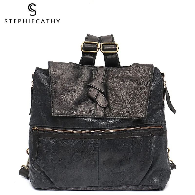 Женский винтажный рюкзак SC из вощеной кожи холщовая Лоскутная женская сумка на