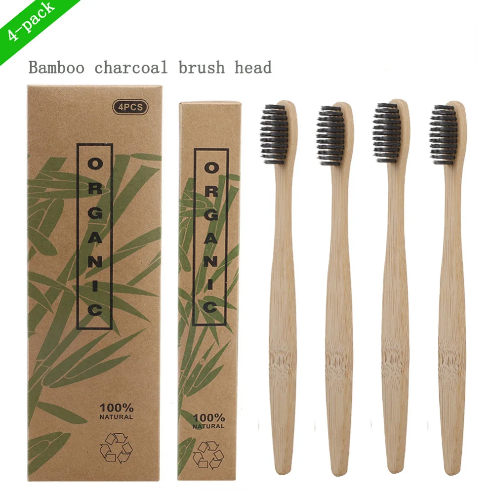 4 шт., бамбуковые зубные щетки с мягкой щетиной, экологически чистые деревянные, для ухода за полостью рта для взрослых органические