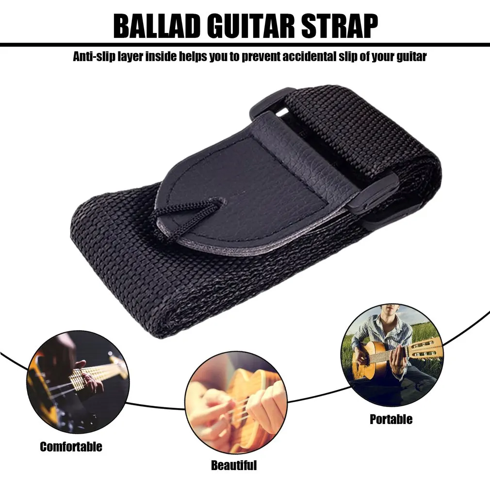 

Adjustable Guitar Shoulder Strap Nylon Belt Synthetic Leather Ends with Small Pockets and Guitar Picks for Guitar Bass