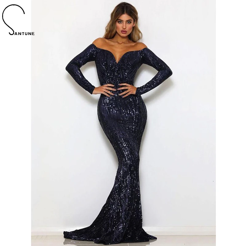 Женское вечернее платье с длинным рукавом Элегантное Длинное облегающее Платье