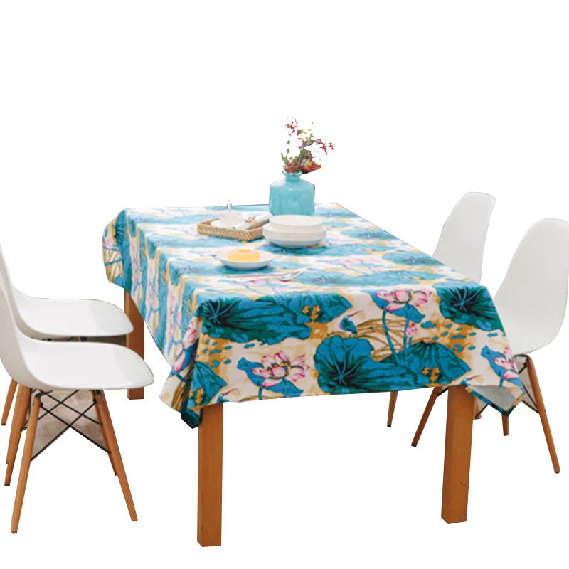 Новинка 100% хлопок синий лист лотоса американский стиль скатерть утолщенная