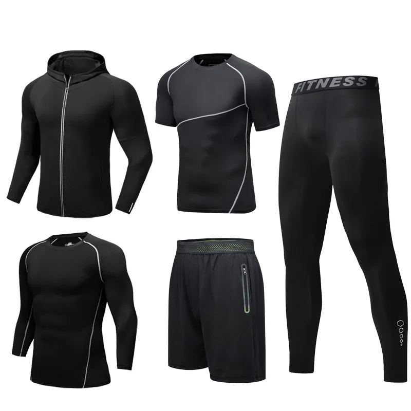 

2p3p4p5p men fitness sports suit moisture wicking and quick-drying yoga suit sports running suit youth five-piece wholesale