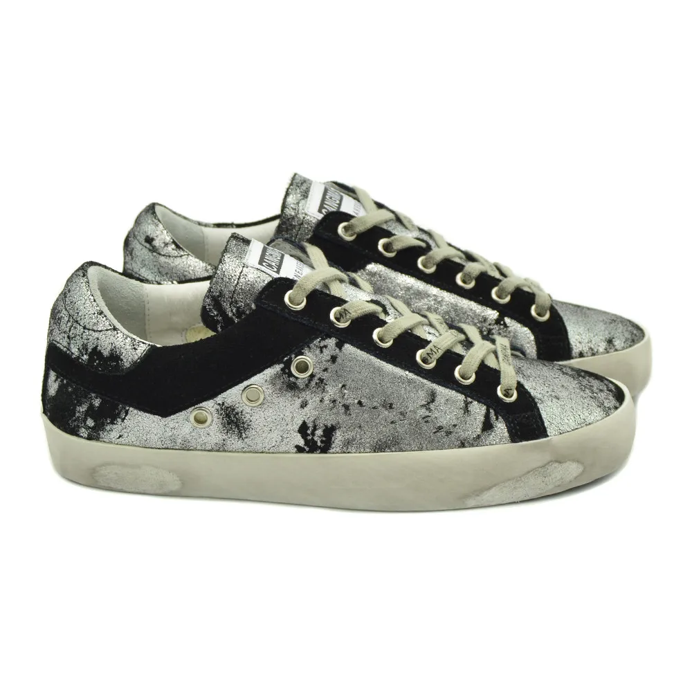 

CANGMA Luxury Brand Men's Designer Sneakers Bass Shoes Silver Black Man Distressed Leather Classic Male 2021