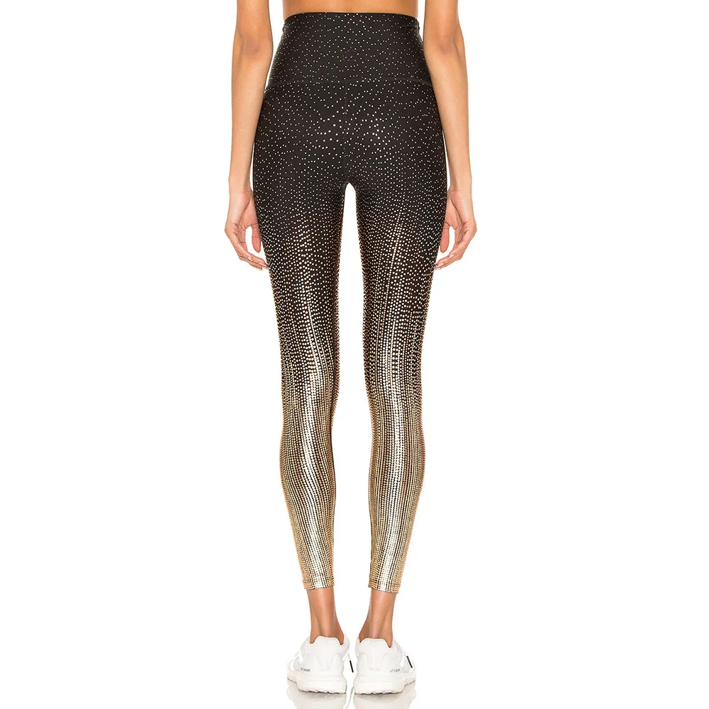 

Women High Waist Push Up Leggings Sparkling Gradual golden Wave Point Gym Fitness Workout Sports Casual Mujer Leggings Pants