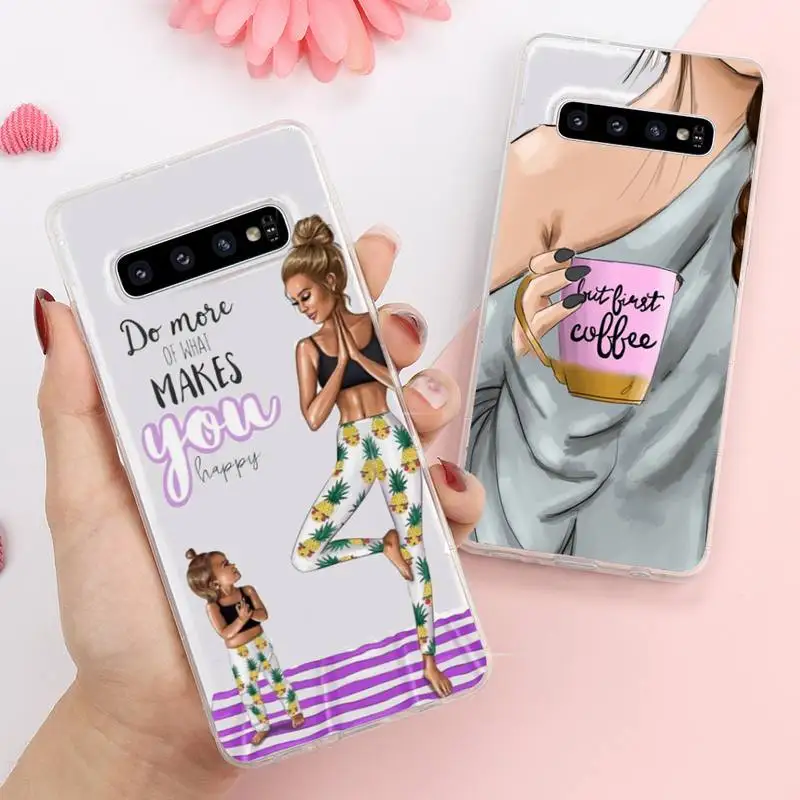 

Fashion girl Queen Mom and baby Phone Case Transparent For Samsung Galaxy A S Note 9 11 10 51 50 71 70 80 20 21 30s ultra plus