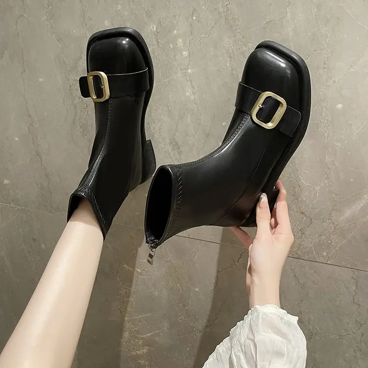 Женские ботинки на молнии осенние ботильоны из искусственной кожи с низким