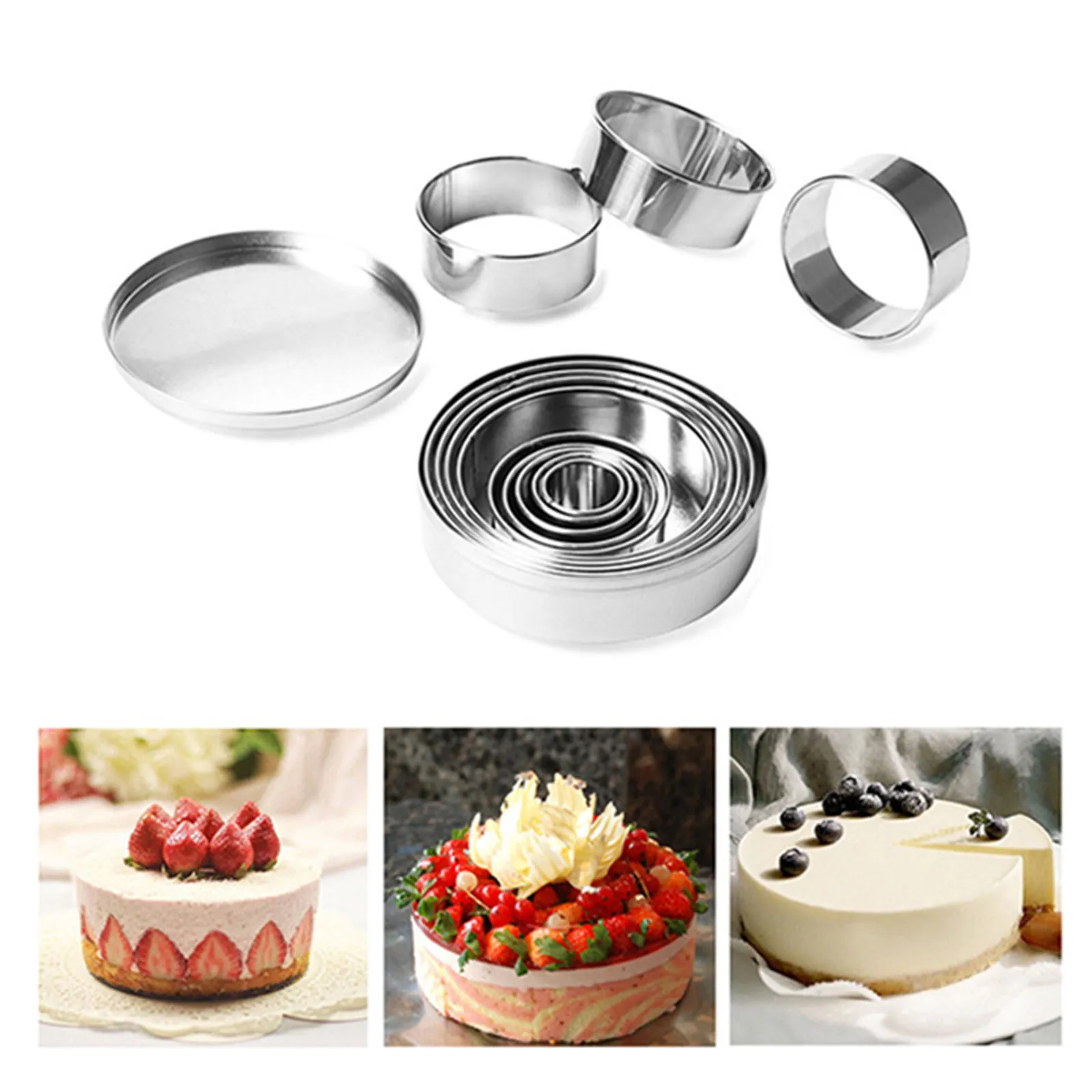 

12 шт./компл. круглые Кондитерские формочки для печенья, торта, кольцо для мыши из нержавеющей стали, набор 3D, инструмент для выпечки десертов,...